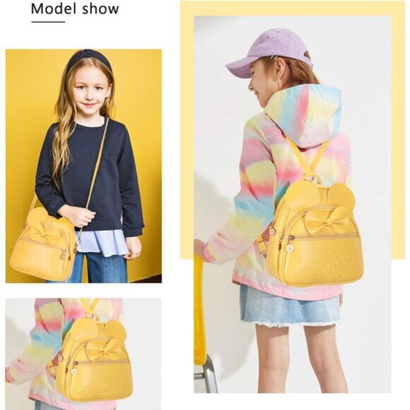 New Bowknot Polka Dot Cute Mini Backpack Convertible Shoulder Bag Purse - Yellow main image 6